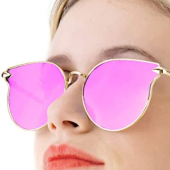 Accessories - Cat Eye Pink Sunglasses Polarized Mirrored Flat-Lens Eyewear UV 400 Protection